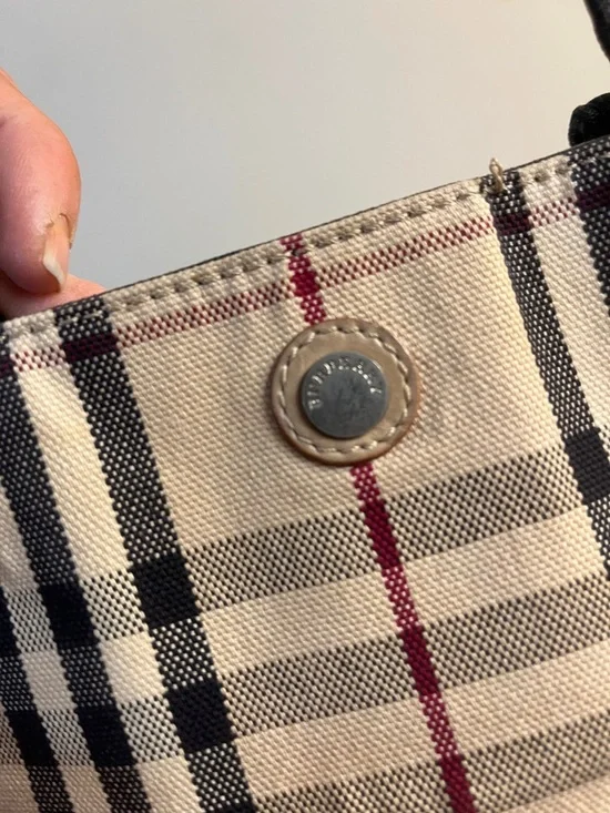 Project Burberry Beige Plaid Canvas Tote with Black Handles - Picture 9 of 11